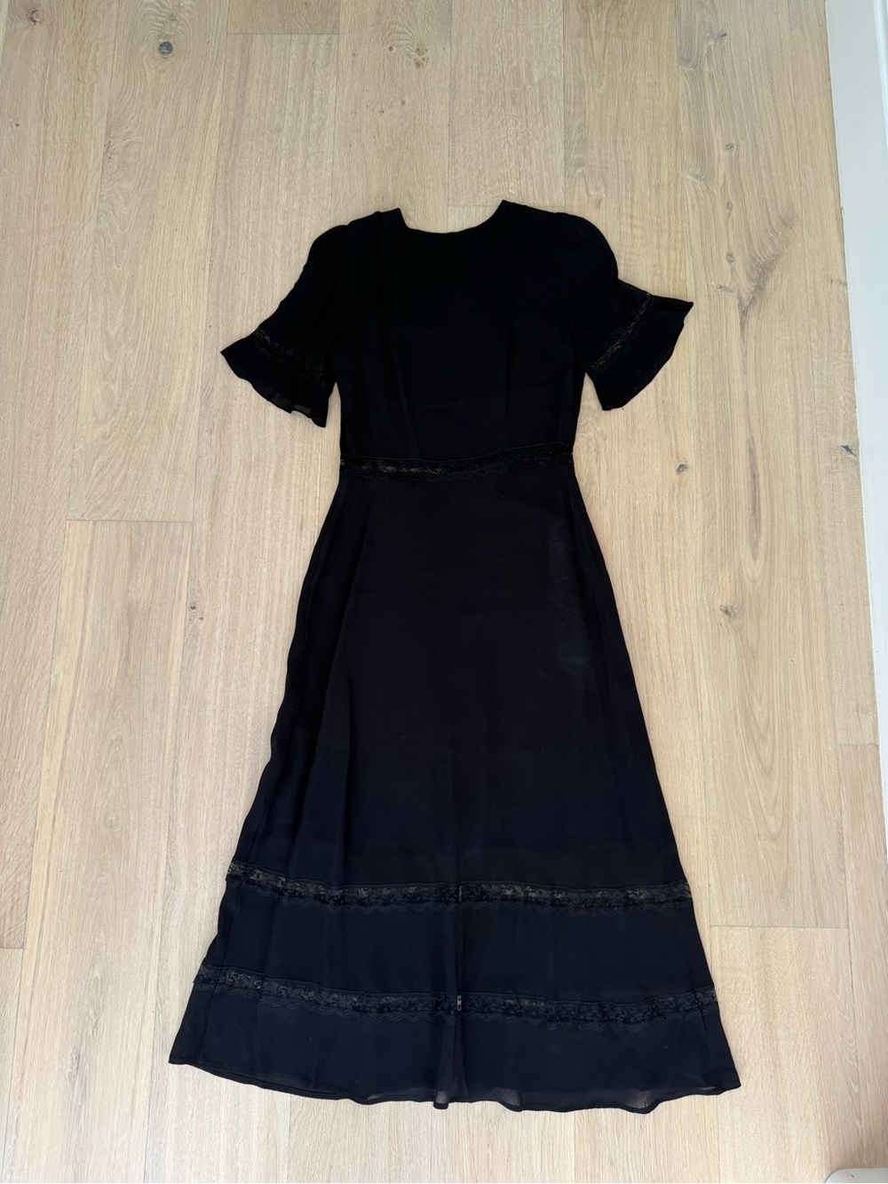 Reformation Black Button-Front Midi Dress with Lace Trim - Picture 3 of 3